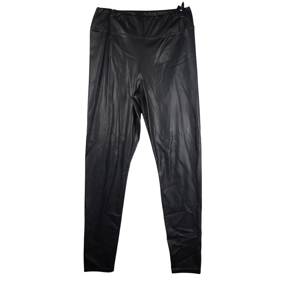 Lauren Ralph Lauren Leggings Women 14 Black Faux Leather High Rise Skinny Chic